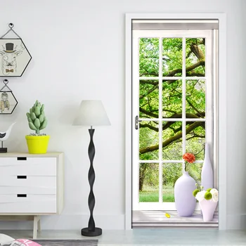 3D Пейзаж за окном, дверные наклейки, наклейка на стену в европейском стиле для спальни, гостиной, пейзаж, водонепроницаемые наклейки, 3D