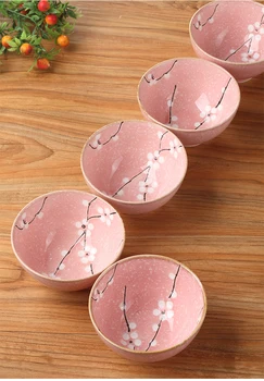 1 комплект керамической чаши в корейском японском стиле с подглазурным рисунком в виде цветка, миски для рисового супа в подарок
