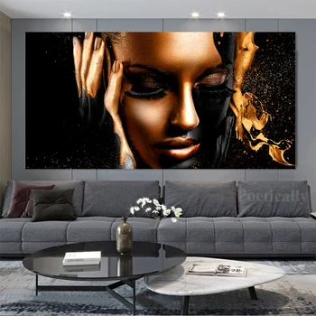 Черное Золото, картина на холсте в африканском стиле, абстрактные плакаты и принты, Скандинавские настенные рисунки для домашнего декора гостиной