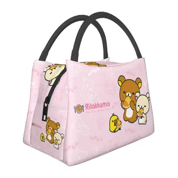 Kawaii Мультфильм Медведь Рилаккума, изолированные сумки для ланча для женщин, Портативный термоохладитель, коробка для ланча, офис, для пикника, Путешествия