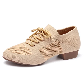 Танцевальная обувь на каблуке 2,5 см, женская летняя дышащая современная танцевальная обувь для Леди и девочек, удобные мягкие танцевальные кроссовки для балета в помещении