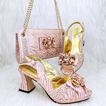 Doershow/Красивый Высококачественный Комплект женской обуви и сумок в африканском стиле, новейший комплект розовых итальянских туфель и сумок для Вечеринки HRF1-14