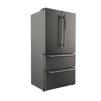 Бытовой двухдверный холодильник из нержавеющей стали черного цвета объемом 554 л с французской дверцей и льдогенератором