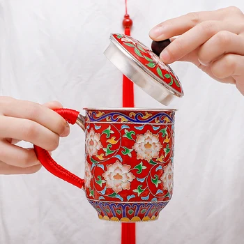 Заварочный Чайник с перегородчатой гравировкой в виде Цветка, Чашка из чистого Серебра 999 Пробы, Чайная Чашка Ручной работы, Чайная чашка Кунг-фу, Чайный набор