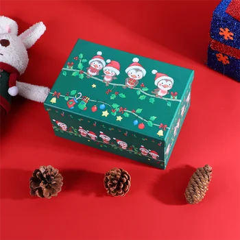 21,5x14,5x11 см Прямоугольная Рождественская Подарочная коробка с Милым Рисунком Пингвина, Зеленая Рождественская упаковка Большой емкости, Подарочная Коробка, Праздничные Принадлежности