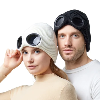 Ohmmayby 2023, новые зимние акриловые однотонные ветрозащитные очки, вязаная теплая шапка, утолщенная лыжная унисекс, завитая кепка, шапки для женщин