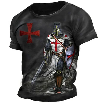 Мужские футболки с принтом рыцарей Тамплиеров, Летние Свободные топы из полиэстера с коротким рукавом, одежда для солдат-крестоносцев, Одежда