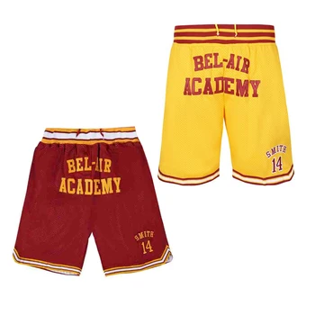Мужские баскетбольные шорты Bel-air Academy Will Smith 14, Спортивные шорты для активного отдыха, Пляжные брюки, Швейная вышивка, Красный, Желтый, Новинка 2023 года