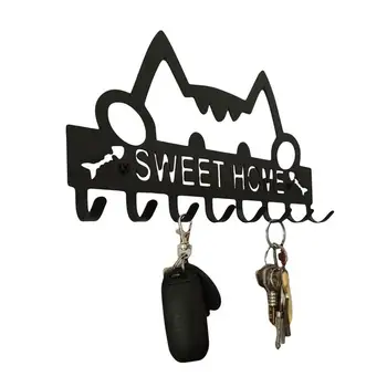 Крючки для ключей на стене, Металлический Держатель для ключей, Декоративный Крючок для настенных ключей, черный Металлический Держатель для ключей, Декоративный Настенный дизайн в форме кошки, Ke