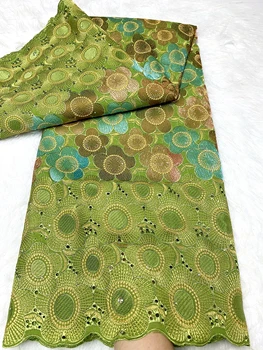 5 ярдов зеленого высококачественного африканского кружева Швейцарская Вуаль, Кружево для свадьбы, 100% хлопчатобумажная ткань, Нигерийское швейное свадебное платье- FY15M6