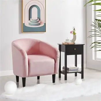 Кресло-бочонок с акцентом, из розового бархата