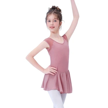 Танцевальное Балетное платье Для девочек, Детский Тренировочный костюм, Костюм с коротким рукавом, Танцевальное Платье, Цельный костюм с открытой промежностью