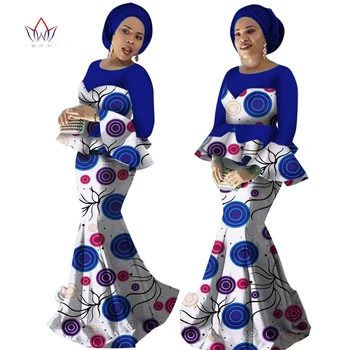 Женский комплект в африканском стиле из 2 предметов Весенняя традиционная одежда с принтом, юбка большого размера, вечерние наряды с бесплатным головным платком WY2251