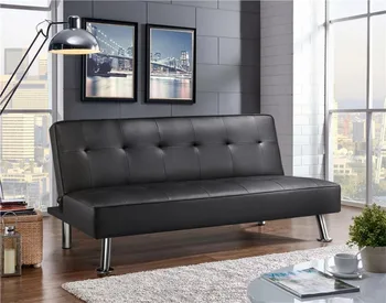 Раскладывающийся диван-кровать-футон из искусственной кожи, черный