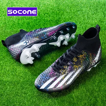 chuteiras society FG / HG Мужские футбольные бутсы с высокими щиколотками, молодежная футбольная обувь с шипами, профессиональная тренировочная обувь для футзала