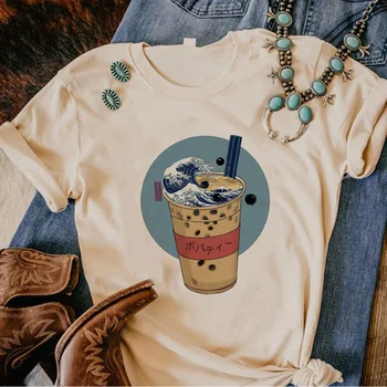 Футболка с пузырьковым чаем, женские забавные летние футболки с аниме, одежда графического дизайнера с комиксами для девочек