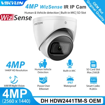 Vikylin IP-камера Безопасности 4MP Для Dahua OEM HDW2441TM-S POE Cam С микрофоном Слот для SD-карты Обнаружение человека в автомобиле Onvif IP67 H.265