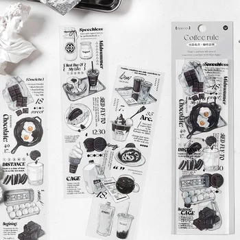 MOHAMM 6 Листов ПЭТ Черно-белые наклейки для креативного оформления коллажей Дневник Планировщики журналов Материал для альбома 