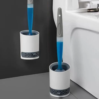 Набор туалетных щеток для многоразового использования с моющим средством, настенный с держателем, Силиконовая TPR щетка для чистки углов, аксессуары для ванной комнаты