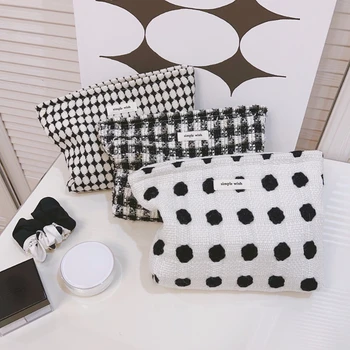 Модный черный Белый Клатч-косметичка для женщин, косметичка-органайзер большой емкости, сумка для туалетных принадлежностей