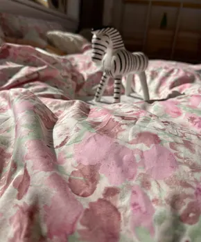 романтический комплект постельного белья с милым цветочным рисунком, двойная королева, король, милый абстрактный дизайн, хлопковая домашняя текстильная простыня, наволочка, пододеяльник