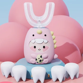 U-образная зубная щетка 360 градусов, детская силиконовая Автоматическая ультразвуковая зубная щетка, детская щетка для чистки зубов