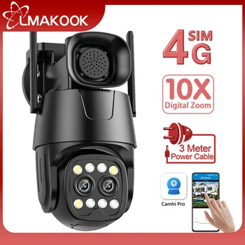 LMAKOOK 4K 8MP 4G SIM-карта с Двумя Объективами IP-камера Безопасности Слежения За Человеком На Открытом Воздухе PTZ WIFI Камера Видеонаблюдения Цветного Ночного Видения