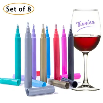 Набор ручек для бокалов для вина 8 цветов, Стираемая красная ручная роспись граффити, металлический фломастер для бокалов для вина
