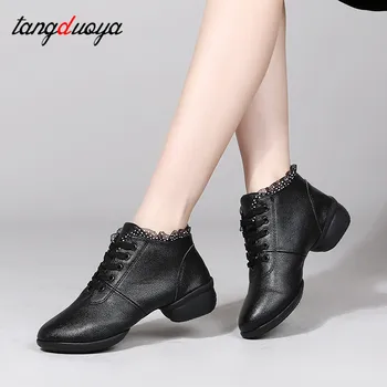 Современные танцевальные кроссовки, женские тренировочные туфли для джазовых танцев, кожаные танцевальные кроссовки с высоким берцем, женская обувь для занятий современными танцами, джазовая обувь