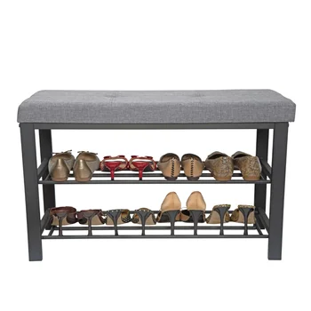 Скамейка для прихожей с 2-уровневым хранилищем обуви серого цвета Шкафы для домашней мебели
