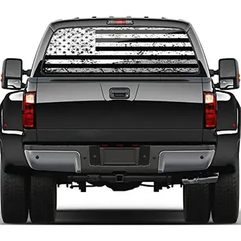 Наклейки на заднее стекло грузовика с американским флагом Hsdiokl, Черно-Белые Наклейки На Грузовик С флагом, Грузовики из перфорированного винила, Внедорожник, Легковые автомобили, Универсальный, 66'