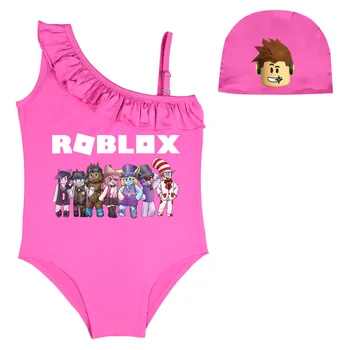 Купальники ROBLOX Новый цельный купальник для девочек, Детский купальник, детский тренировочный купальник, набор шапочек для плавания