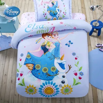 Комплект постельного белья с принтом Дисней Блю Эльза и принцесса Анна, Декоративное одеяло для детской спальни, Наволочка, Простыня, Домашний текстиль