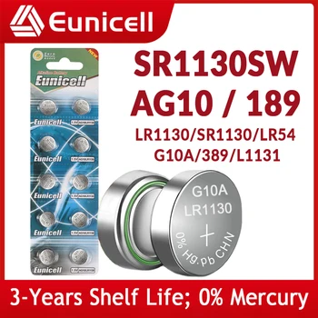 Eunicell 75mAh SR1130 LR1130 AG10 189 Кнопочные Батарейки Pilas 389 LR54 L1131 389A 1,5 V Щелочная Монетная Ячейка Для Часов Watch Battery