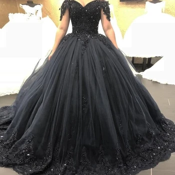 Свадебное платье из черного тюля ANGELSBRIDEP, Бальное платье с открытыми плечами, Блестящая аппликация, Корсет со шлейфом, Вечернее платье для свадьбы