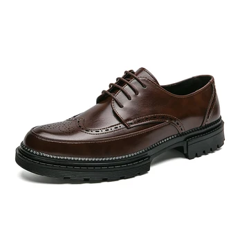 Мужская кожаная обувь итальянского бренда, модельные туфли в деловом стиле, универсальная повседневная обувь высокого качества, коричневая классическая блочная обувь, Большой размер: 38-46