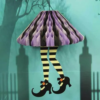 Подвесное украшение для Хэллоуина, Юбка в форме пчелиных сот, Высокие каблуки, Бумажное Подвесное фиолетовое украшение для вечеринки В помещении, на улице, Дом с привидениями