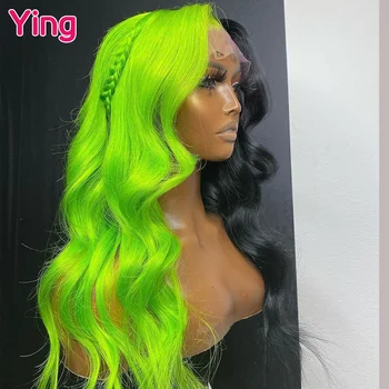 Ying Hair Наполовину Флуоресцентный Зеленый 13x6 Объемная Волна # 613 Светлый Парик на Кружеве 180% Бразильский Remy 13X4 Прозрачный Парик На Кружеве