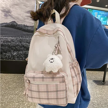Женский клетчатый рюкзак для милых девочек, Простые школьные сумки большой емкости для подростков, женская корейская сумка для школьников в стиле Харадзюку, женская сумка для книг