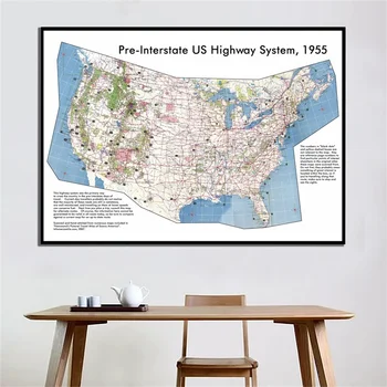 84 * 59 см Карта Соединенных Штатов Изображение До-межгосударственной Системы Скоростных Дорог США 1955 Карта Холст Картина для Украшения дома Офисные Принадлежности