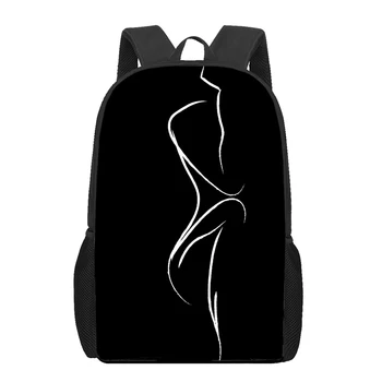 Черно-белое Искусство Lineart Girl, сумка для книг с 3D принтом, Мужской 16-дюймовый Рюкзак для мальчика-подростка, Детский сад, Рюкзак Большой емкости