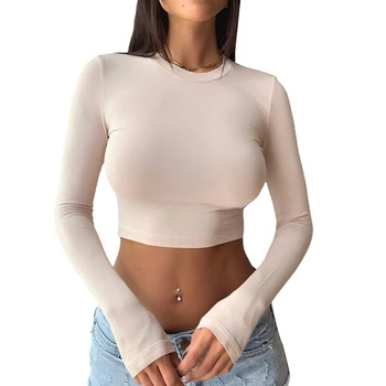 Летняя блузка-футболка с длинными рукавами, облегающая фигуру