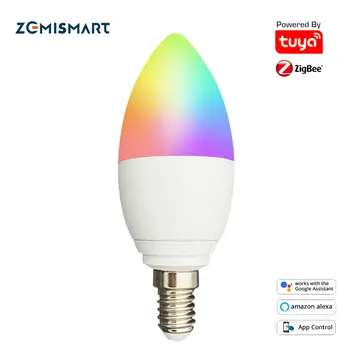 Zemismart Tuya Zigbee 3.0 E14 Умная Свеча-Лампа 5 Вт Светодиодная Лампа RGBW С Регулируемой Яркостью Smart Life Alexa Google Home Smartthings