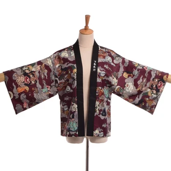 Женское пальто-Кимоно для принтеров, Повседневная блузка в японском стиле Аниме, Свободная Шаль, Накидка, Винтажный жакет-кардиган