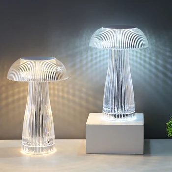 Настольная лампа из акрилового хрусталя, светодиодный ночник в виде медузы, атмосферный светильник для украшения вечеринки, USB перезаряжаемая сенсорная настольная лампа.
