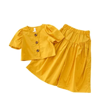 Летняя Одежда 2022 года для Маленьких девочек, Комплекты из 2 предметов для Детей, Топ с короткими рукавами Плюс + Широкие брюки, Костюм, Модная Детская Одежда, Наряд