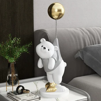 Статуя для домашнего декора, Дизайнерские украшения, Декоративный воздушный шар, летающий Медведь, фигурка из смолы, украшение стола, декор для домашней комнаты