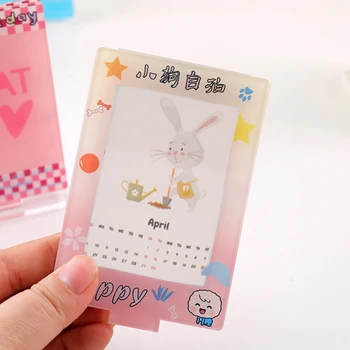 Симпатичный акриловый держатель для фотокарточек Kpop, подставка для карточек с 12 бумажными карточками-календарями, рамка для фотокарточек INS Idol, украшение рабочего стола