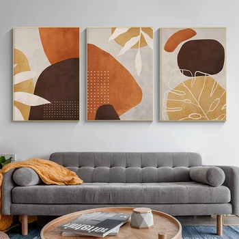 Современная живопись на холсте, абстрактные коричнево-оранжевые плакаты и принты, Минималистичные настенные рисунки для гостиной, спальни, домашнего декора