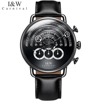 Модные Мужские часы CARNIVAL, бренд класса Люкс, черный Водонепроницаемый хронограф для подиума, спортивные кварцевые наручные часы, Relogio Masculino